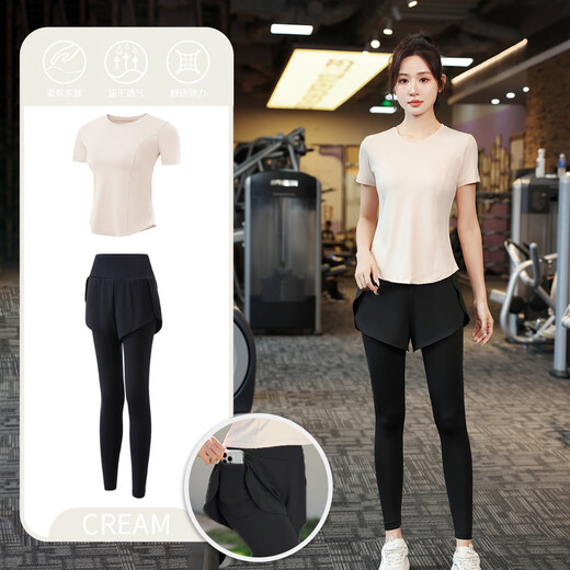 Fluniyu Sports Suit Women's Running Breathable Quick-Drying Fitness Wear Summer Yoga Wear Pilates Training Wear Black Short Sleeve Two-piece Set (Black Pants) XL Recommended Weight 112-128 Jin Jin equals 0.5 kg