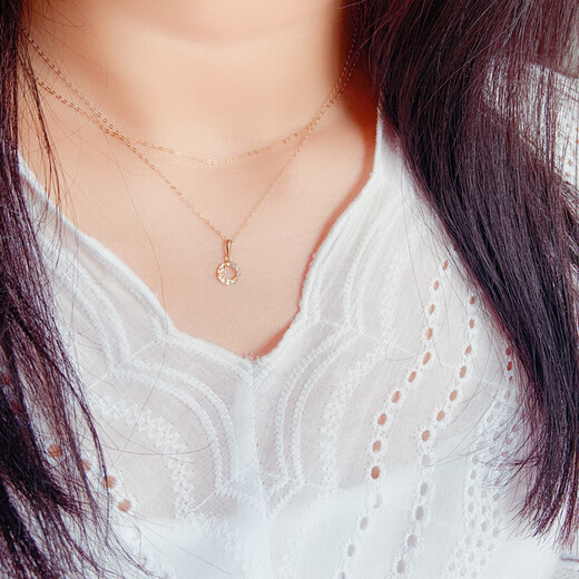 DYN South Korea imported pure 14K gold pendant for women with faceted hollow donut small ring k gold clavicle chain pendant for women individual pendant