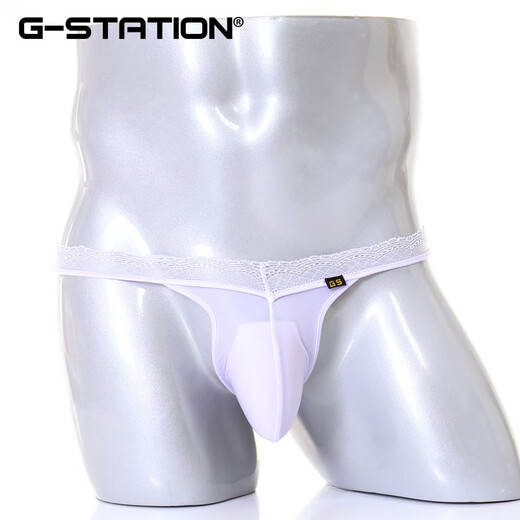 G-STATION Japanese series men's thong high elastic silky milk silk sexy lace pure desire low waist ultra-thin underwear blue 1 pair M (Japanese size is too small)