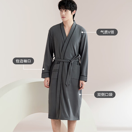 Urban beauty couple nightgown for men and women plus velvet German velvet winter soft and warm bathrobe home loose casual home wear long bathrobe dark gray men's 3XL