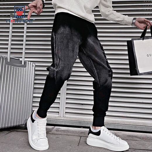 AEMAPE casual pants for men, handsome loose 2025 new summer gradient pants trendy versatile harem pants black M