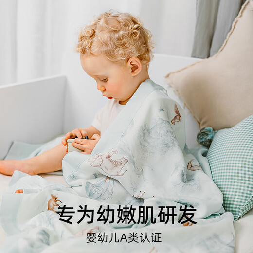 嫚熙（EMXEE）婴儿盖毯四季纱罗毯子新生儿宝宝空调被儿童被子 爱丽丝森林