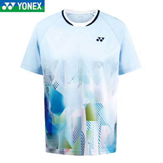 尤尼克斯（YONEX）25新款羽毛球服男款短袖速干大赛服网球比赛团购印字 男士短袖110155BCR-756珍珠蓝 XL