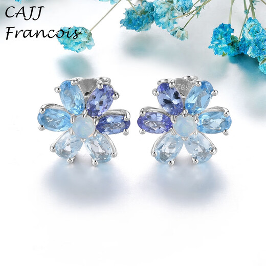 CAJJ Francois Huahua Colorful Treasure Earrings, Opal Tanzanite Topaz 925 Silver, Give as a Gift for Your Own Wear, Natural Colorful Treasure Jewelry, Huahua Earrings