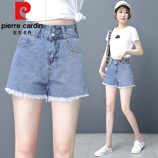 皮尔卡丹（pierre cardin）牛仔短裤女2025夏季韩版高腰外穿毛边宽松显瘦薄款阔腿裤A字热裤 9926#蓝色 S