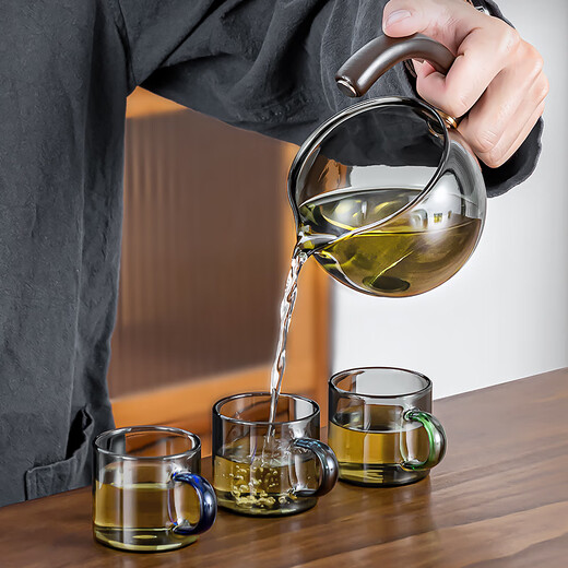 Zhengyang lazy glass automatic tea set set household complete set of magnetic tea making artifacts heat-resistant iron easy brewing rack simple and modern ash wrought iron pavilion/songlu + 6 cups + cup holder