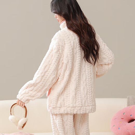 Langsha coral velvet pajamas for women in autumn and winter, warm and wearable, comfortable and velvet thickened, cute flannel home clothes set