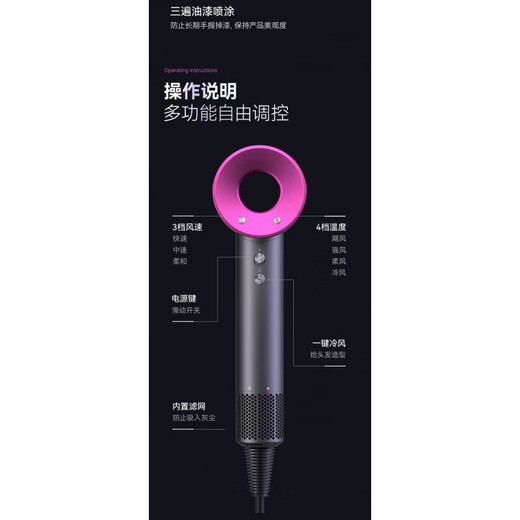 徳国品质高速吹风机家用静音不伤头发负离子护发大功率速干电吹风吹风筒3524 高级灰五风嘴10亿水润负离子恒温护发30秒速干滋养