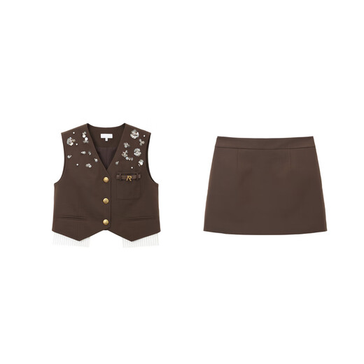 RE VAN Rui Fan new designer style textured vest short skirt suit RL12403168 brown coffee color M /38