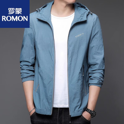 Romon (Romon) 2025 Nouveaux vêtements de protection solaire pour hommes de pêche mince d'été masculin extérieur glace à capuche à capuche de protection solaire N9928 Mist Blue M 170 105-120Jin [Jin est égal à 0,5 kg]