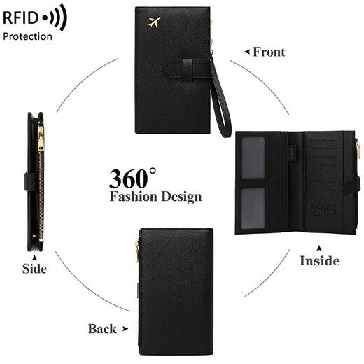 Yunfans neuer RFID Anti-Magnetic Passport Bag Reißverschluss Buckle Zertifikat Beutel Passport-Clip Multifunktion Langes Modell Frauen Geld 77344 Grün
