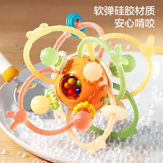 Qiaran Japanese Manhattan Ball Baby 0-3-6-12 Months Can Bite Food Grade Silicone Pacifier 0-6 Months Combination Pack Hand-grabbing Ball + Anti-drop Chain