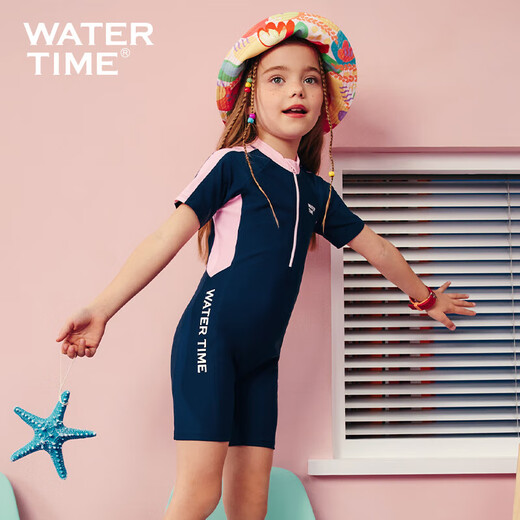WATERTIME children's swimsuit girls one-piece training medium and large children's sun protection swimsuit 2025 new style blue/pink 140 (131-143cm/27-34kg)
