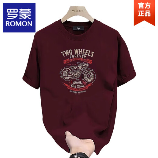罗蒙（ROMON）重磅纯棉短袖t恤男士夏季复古痞帅印花正肩圆领半袖体恤 683白色 2XL 建议150-165斤