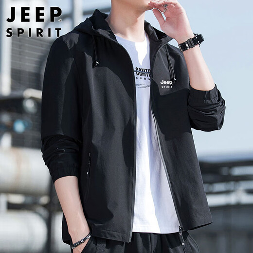 JEEP SPIRIT Jeep Jacket Men's Hooded Autumn and Winter Jacket Men's Casual Men's Tops Black 2XL