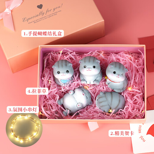 Shanpo birthday gift for girls practical and thoughtful niche high-end gift for girlfriend cat computer desktop ornament figures set 5 exquisite gift boxes