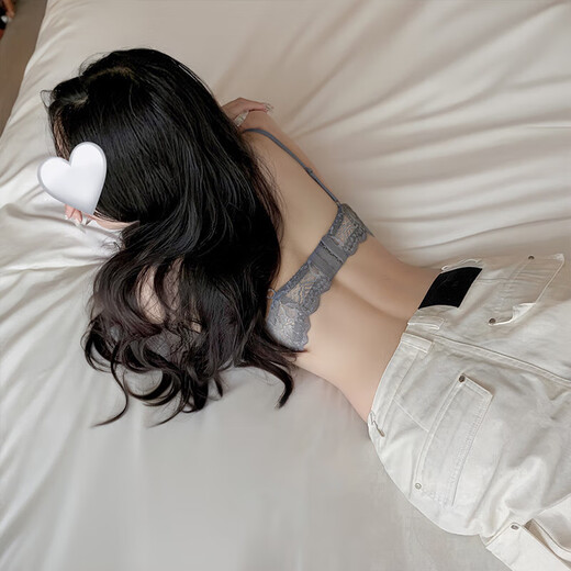 Victoria French sexy lace underwear for women with small breasts push-up thin half-cup large size bra set gray set 75B 34