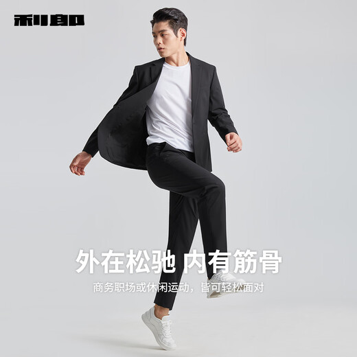 Lilang Stretch Sports Suit Suit Men's Spring 2025 New Business Men's Light Suit Wedding Formal Suit Black (G5CXF861SA) 2XL 180/92A Pants 180/86A