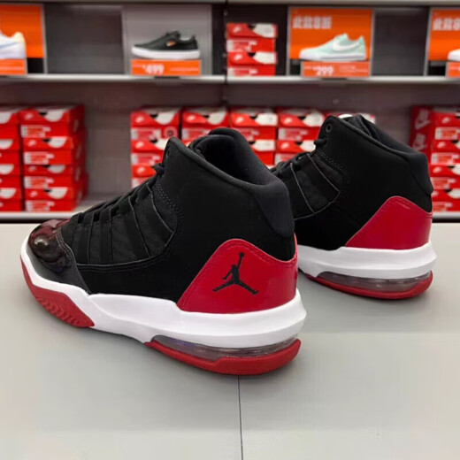 Nike (NIKE) basketball shoes women's shoes, new summer AIR JORDAN large children's shoes, shock-cushioning and wear-resistant mid-top sports and casual shoes AQ9214-006/black and red 35.5