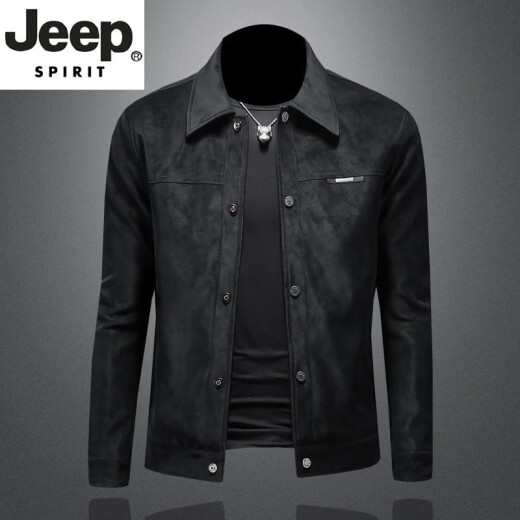 JEEP SPIRIT欧洲站麂皮绒新款外套男春秋季高品质时尚韩版修身皮衣休闲夹克潮 卡其色 XL
