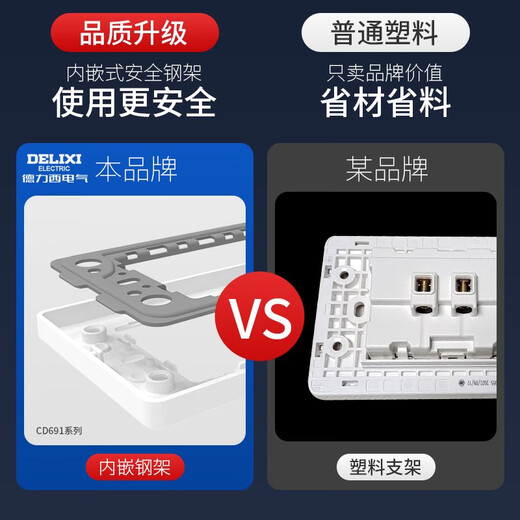 德力西电气（DELIXI ELECTRIC）118型开关插座家用一开单控双控多控五孔墙壁面板5孔电源 一开双控五孔691白
