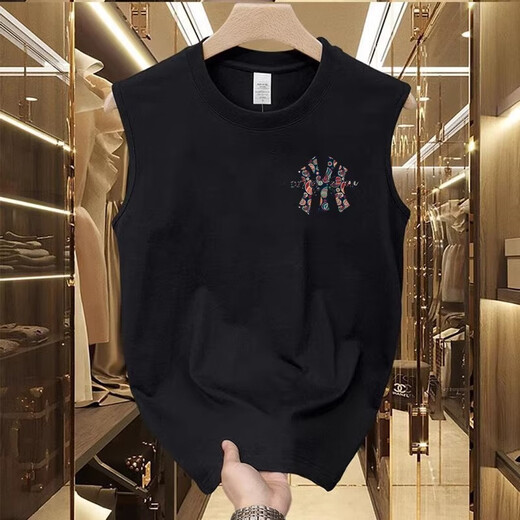 MLBNICE VIET DE COTON PUR PURS HLBNICE pour la marque de chemise sans manches minces de mode American Men's Men's Men's Summer Slim Slim Sleeved Vest Round Top Black XL 120-135Jin [Jin est égal à 0,5 kg]