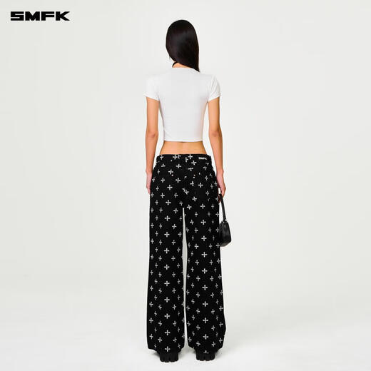 
SMFK cross classic wide-leg jeans retro loose casual and versatile Xu Jingyun same style PD005BJ/BG/LG/CW Black Garden S