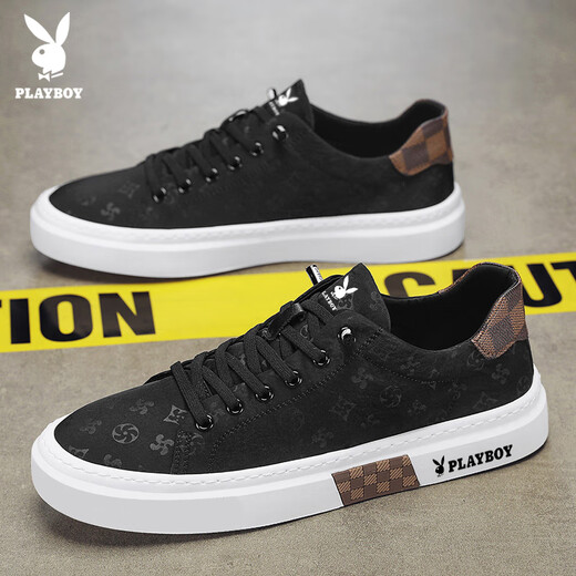 Playboy (PLAYBOY) men's shoes 2025 summer canvas shoes men's breathable board shoes ice silk casual sneakers black 41