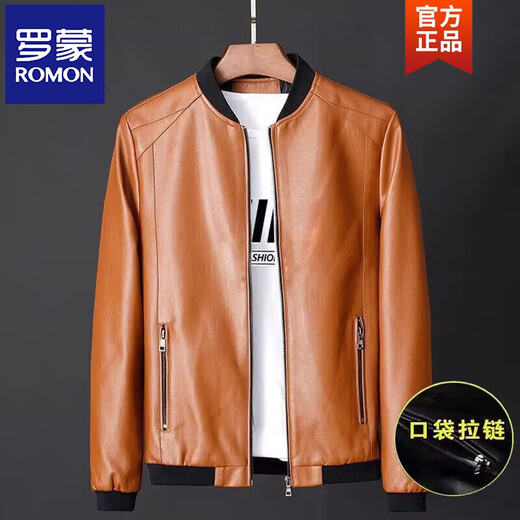 ROMON Men's Priority Baseball Collar Leather Jacket Men's Autumn New Trendy Versatile Handsome Motorcycle Pu Leather Jacket Men's 817 Black Recommended 85-100 Jin Jin equals 0.5 kg M