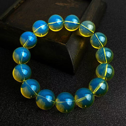 Junbu Natural Water Purified Myanmar Amber Gold Sky Blue Bracelet Men's and Women's Casual Style Bracelet Sky Blue Bracelet 16mm