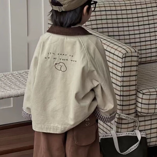 Remdine coat spring and autumn boys' fashionable contrasting color windbreaker coat baby simple handsome jacket top khaki coat 90