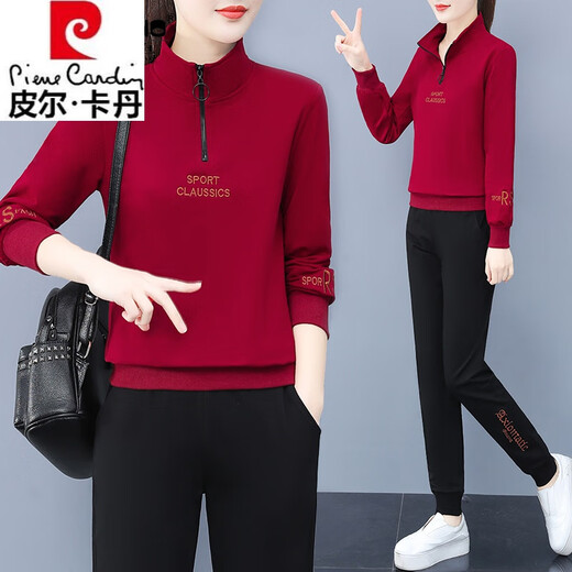 
Pierre cardin casual sportswear suit for women Spring and Autumn 2025 new pure cotton polo large loose sweatshirt two-piece set XYM6189 black plus fleece M-code [recommended 80-95 Jin [Jin equals 0.5 kg]]