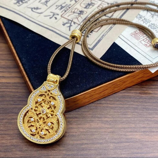 DYN Gold Store's same style flip-top vajra inlaid with diamond gourd pendant gold braided rope necklace Tathagata Buddha sweater chain flip-top gourd with Buddha free diamond ring Ruyi rope +