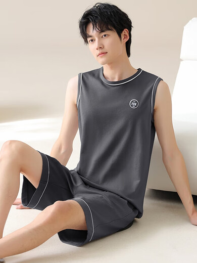 
Pajamas men's summer pure cotton sleeveless vest summer teenager large size men's thin casual home clothing set YDY13657 L size (recommended 100-120Jin [Jin equals 0.5 kg]) equal size