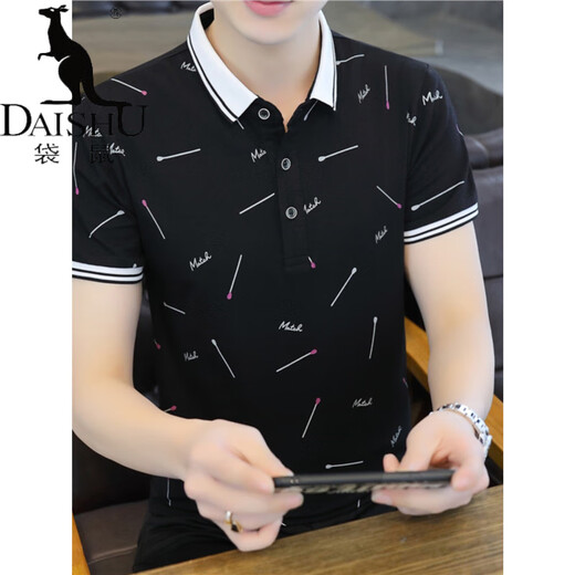 
Kangaroo (DaiShu) summer men's short-sleeved T-shirt POLO shirt lapel versatile casual men's half-sleeved neck middle-aged and young clothes QY-677-Black M 90-105Jin [Jin equals 0.5 kg]
