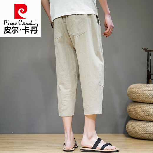 Pierre Cardin pantalones cortos de lino de alta gama Pantalones de estilo chino para hombres 2025 Summer delgado suelto holgado de deportes informales rectos K681 Caki M