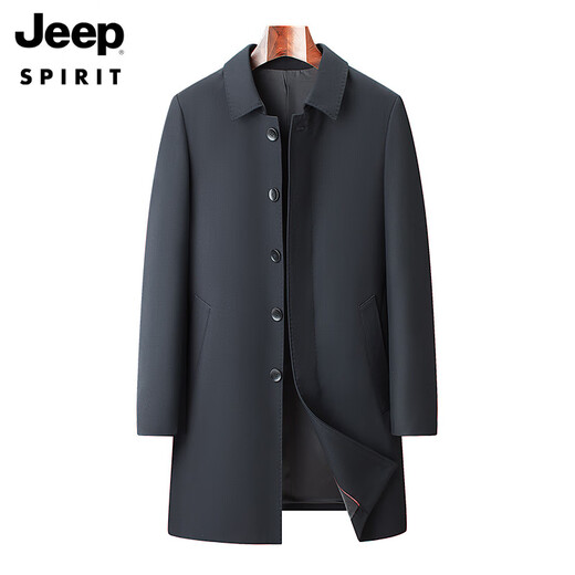 Jeep Spirit Neuer Stil mittleren Alters mittleren Alters und älterer Windbreaker Herren Spring und Herbst Daddy Mid-Länge Jacke Casual Plus Size Herren Großvater Mantel Marine Blue (1936* Kragen) M 170