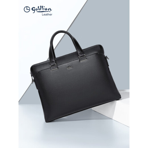 Jinlilai Herrenbeutel Handtasche echtes Leder großer Kapazität Weiche Leder Handtasche Aktboffer Krokodilmuster Kopfschicht Cowhide Business Bag Pendeltasche Schwarz Modell 13 Zoll