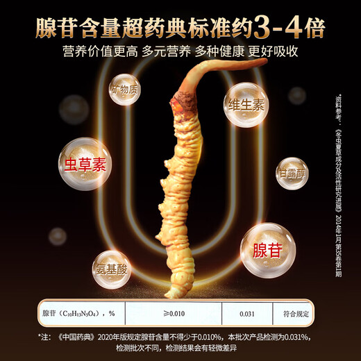 Tongrentang Brand Beijing Tongrentang Cordyceps Cordyceps Boîte-cadeau haut de gamme Nutritional Nutritional Offition cadeau Elders 1 Box 3G [Commande 1 Gram Cordyceps] Environ 5 pièces / gramme