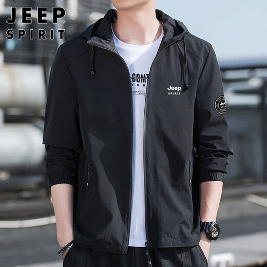 JEEP SPIRIT Jeep Jacket Men's Hooded Autumn and Winter Jacket Men's Casual Men's Tops Black 2XL