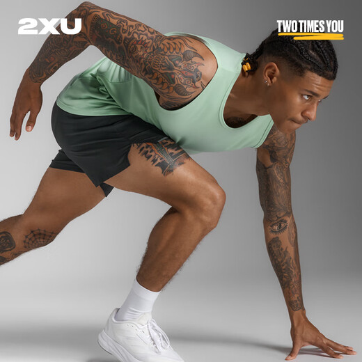 2XU Aero系列运动背心 轻薄吸汗修身速干衣跑步训练健身服无袖运动服 薄荷绿/黑色反光 25年限定色 L