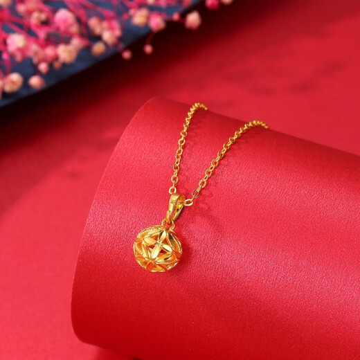 MHFDO Old Phoenix 999 gold pure silver gold-plated silver necklace for women with four-leaf clover pendant clavicle chain pendant jewelry O-shaped necklace + moon rabbit pendant