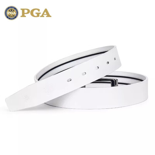 PGA高尔夫皮带 男士针扣皮带 头层牛皮腰带合金扣头 高端礼品 白色