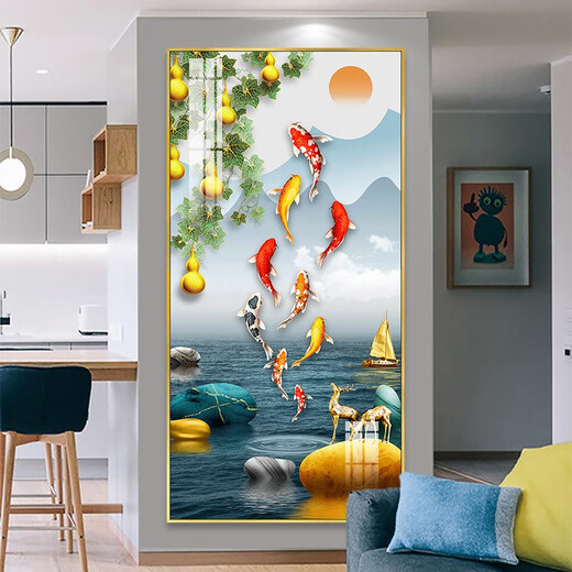 
New Chinese style porch background wall decorative paintings and crystal porcelain mural Jiuyu picture corridor vertical single painting TXMG11158 70*140 wall width 90-100cm texture silver aluminum composite