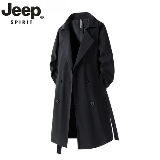 JEEP SPIRIT light luxury high-end German mid-length windbreaker men's British style casual over-the-knee coat jacket men's casual new product black 2XL recommended weight 160-180Jin Jin equals 0.5 kg