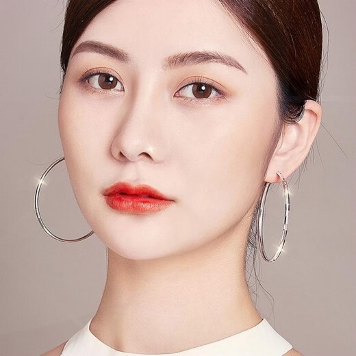 Guanpu Pavilion Fat Donglai's same style pt950 platinum earrings large hoop PT950 large plain hoop for women, simple and exquisite car flower, rhombus 3 cm