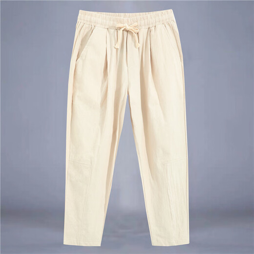 ACLOSMIL new Chinese cotton and linen pants for men in summer thin loose wide-leg pants cotton and linen harun casual pants simple nine-point pants for men dark gray 3XL