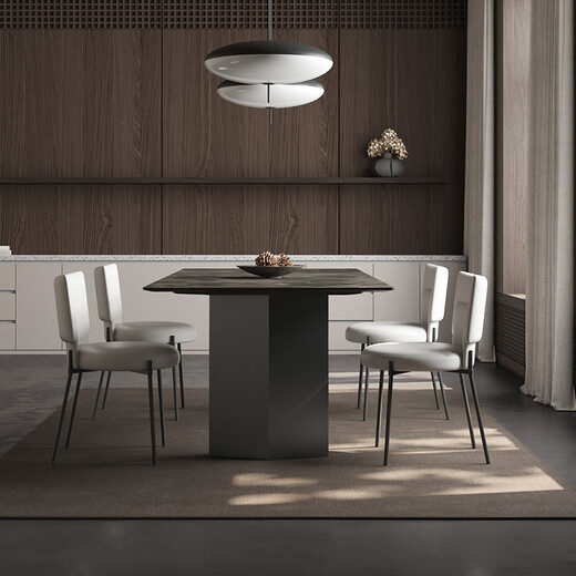 Gaode Meiju neuer Perle Lime Tisch Licht Luxus moderne einfache kleine Wohnung Haushalt Esstisch Rechteckiger Esstischstuhl Kombination 160*80 Edelstahl (neuer Perle) + Cy-724*4