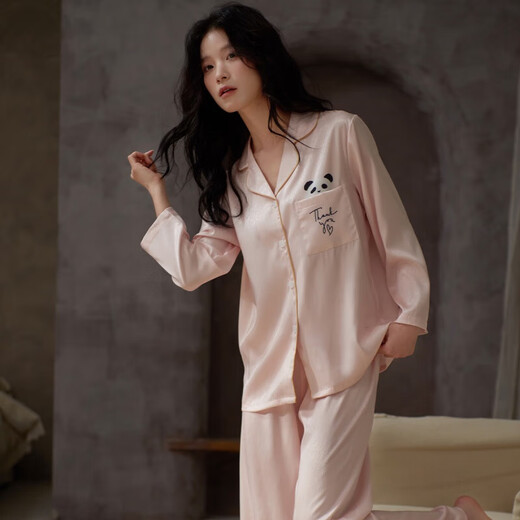 Yifen (Arachne) 25-jähriges Paar Pyjama Frühlings- und Herbsteisen-Eis Silk Langarm weiblich Panda Feel Feel Herrenanzug kühle Haus tragen Sommer YH12111 Panda-Pink-Frauenstil m