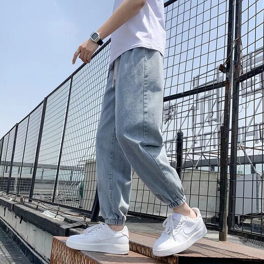 Chensen fließende Jeans Herbst Herbst Neue koreanische Stil trendy losen lässigen Sportfuß Fußfarbhonhosen Neun-Punkte-Hosen Männer hellblau l